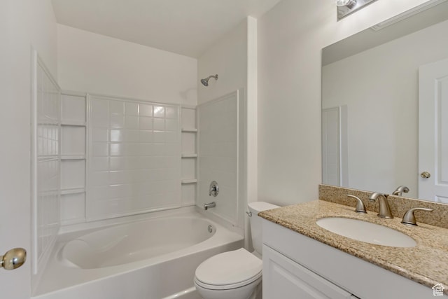 full bathroom featuring shower / washtub combination, vanity, and toilet
