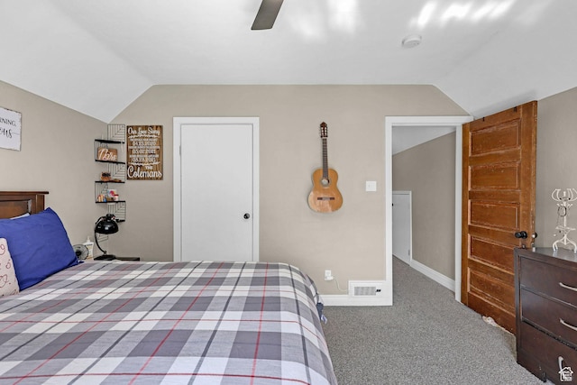 453 N 200 W, Brigham City, UT 84302 - carpeted bedroom with ceiling fan, lofted ceiling, visible vents, and baseboards