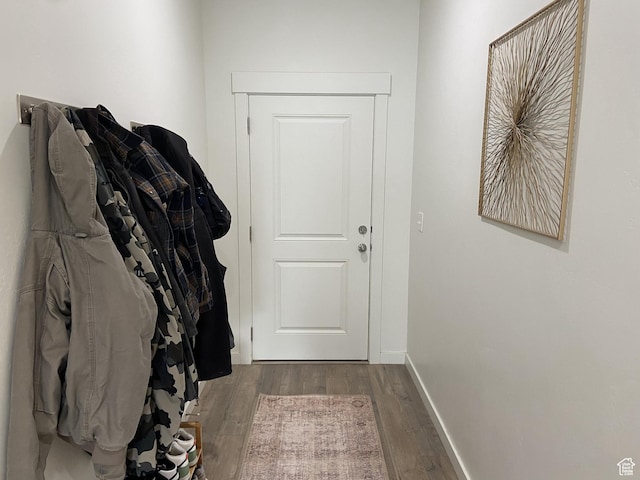 9372 N Scenic Mountain Dr W, Eagle Mountain, UT 84005 - doorway to outside featuring baseboards and wood finished floors