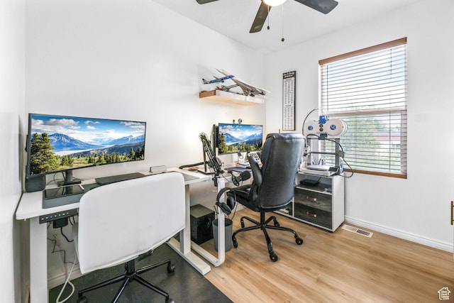 734 N 170 W, Tooele, UT 84074 - home office featuring baseboards, a ceiling fan, wood finished floors, and visible vents