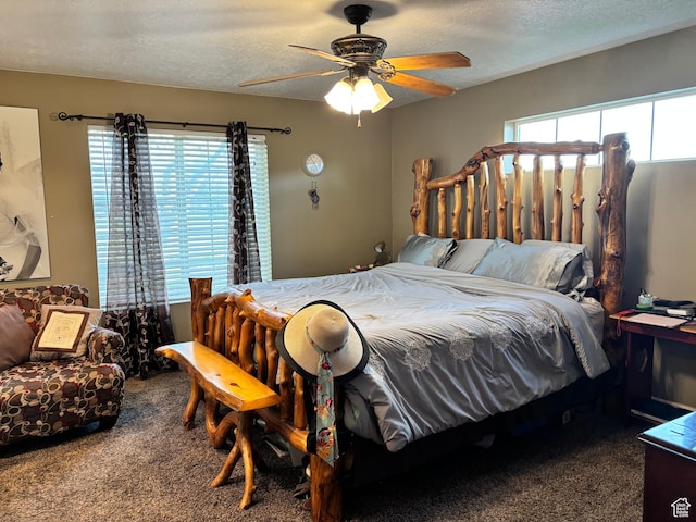 9762 S 3350 W, Payson, UT 84651 - bedroom featuring carpet floors, a textured ceiling, and a ceiling fan