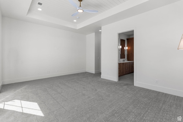 3382 E Ezra Ln, St George, UT 84790 - carpeted spare room featuring baseboards, recessed lighting, a ceiling fan, wooden ceiling, and a raised ceiling