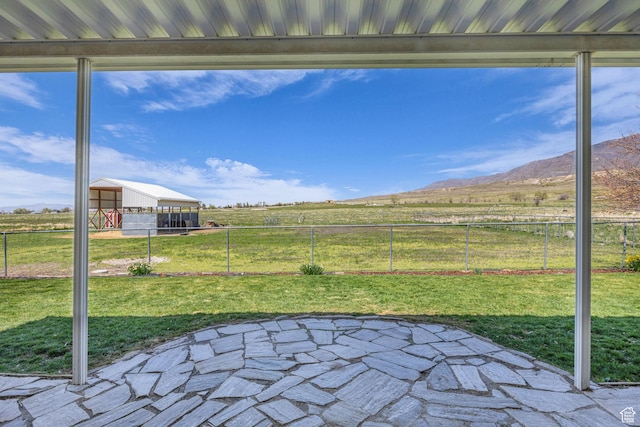 1563 Bryan Rd, Erda, UT 84074 - view of patio featuring a fenced backyard, a mountain view, an outbuilding, and a rural view
