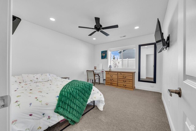 2364 N 2400 W, Farr West, UT 84404 - carpeted bedroom with baseboards, a ceiling fan, visible vents, and recessed lighting