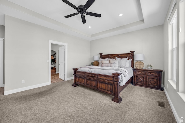 2364 N 2400 W, Farr West, UT 84404 - carpeted bedroom featuring arched walkways, a raised ceiling, baseboards, visible vents, and recessed lighting