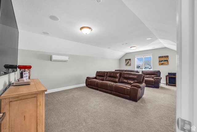 2364 N 2400 W, Farr West, UT 84404 - living room with vaulted ceiling, baseboards, carpet floors, and a wall unit AC