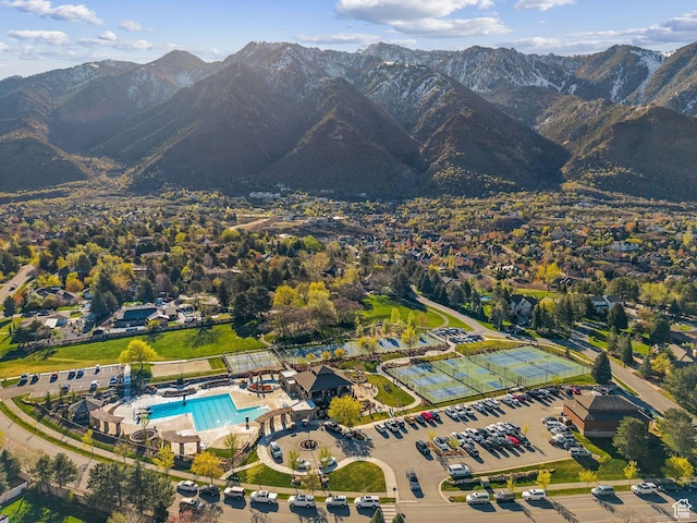 aerial view with a mountain view