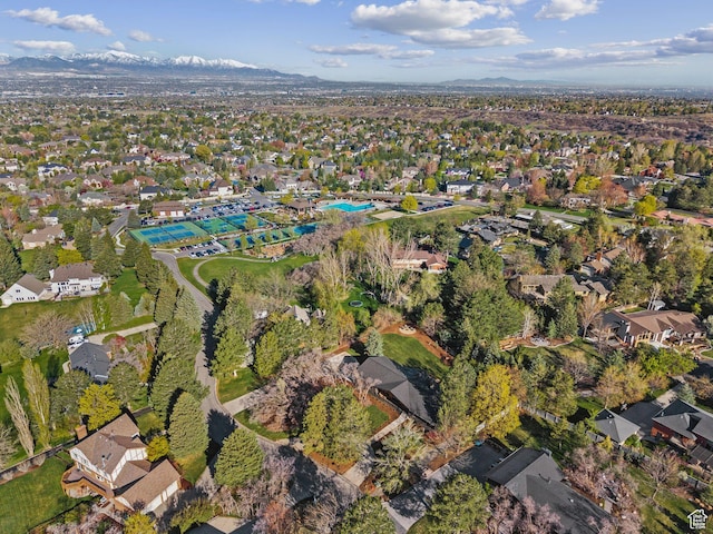 aerial view featuring a residential view and a mountain view