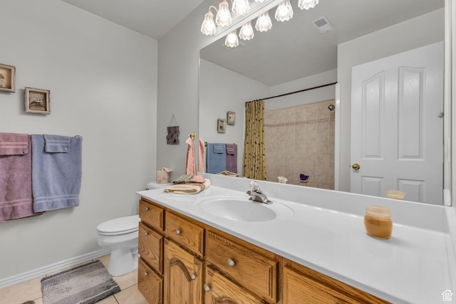 305 E 3700 N, North Ogden, UT 84414 - bathroom featuring curtained shower, tile patterned floors, toilet, vanity, and baseboards