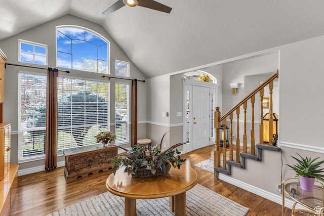305 E 3700 N, North Ogden, UT 84414 - foyer featuring stairway, a ceiling fan, wood finished floors, and a textured ceiling