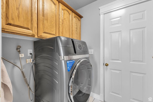 305 E 3700 N, North Ogden, UT 84414 - clothes washing area with baseboards, cabinet space, hookup for a washing machine, and light tile patterned floors