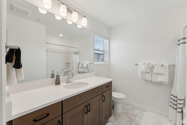 306 W Azure Sky Ln, Salt Lake City, UT 84103 - bathroom with vanity, marble finish floor, baseboards, toilet, and visible vents