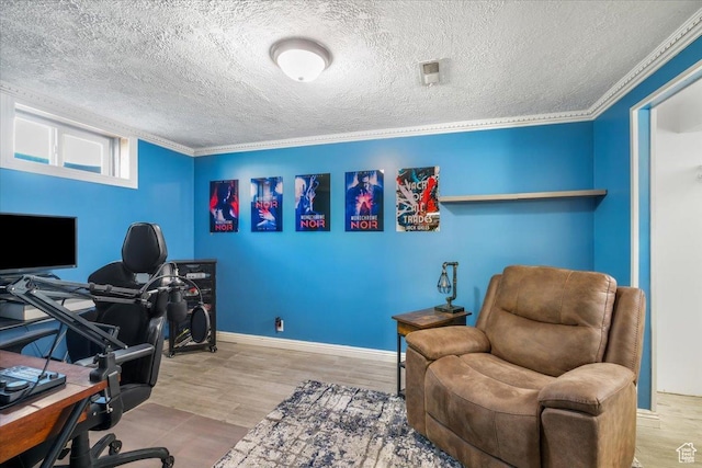 498 E 3000 N, North Ogden, UT 84414 - office featuring wood finished floors, visible vents, ornamental molding, baseboards, and a textured ceiling