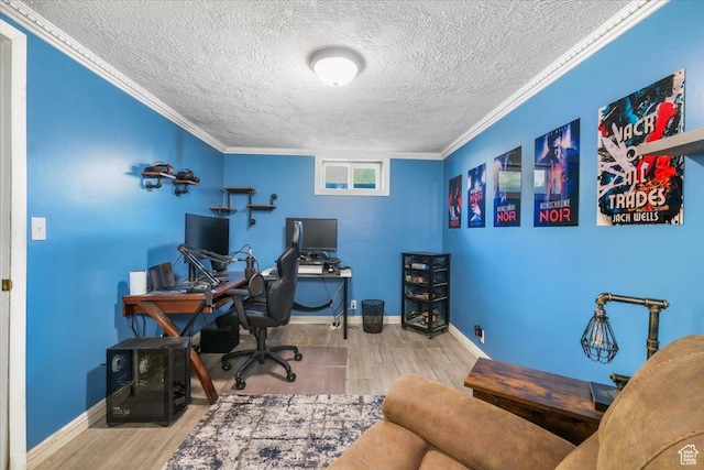 498 E 3000 N, North Ogden, UT 84414 - office space with baseboards, crown molding, wood finished floors, and a textured ceiling
