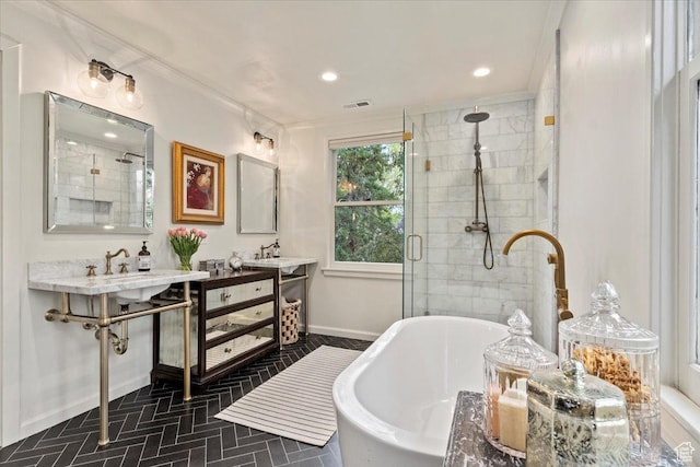 1904 E Yalecrest Ave S, Salt Lake City, UT 84108 - full bath featuring baseboards, a soaking tub, visible vents, and a stall shower