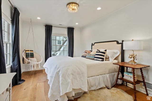 1904 E Yalecrest Ave S, Salt Lake City, UT 84108 - bedroom with recessed lighting, crown molding, and light wood-type flooring