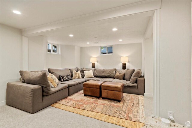 1904 E Yalecrest Ave S, Salt Lake City, UT 84108 - carpeted living room featuring recessed lighting