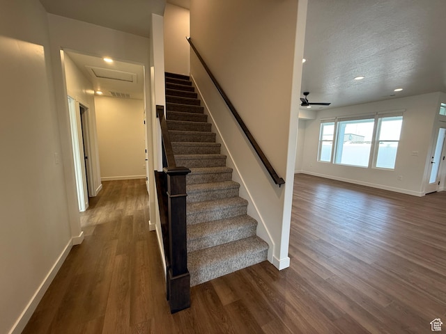 4 S 3830 W Unit 418, West Point, UT 84015 - stairs with wood finished floors, baseboards, ceiling fan, recessed lighting, and a textured ceiling