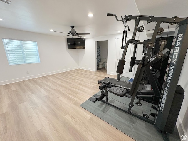1734 E Muss Dr, Eagle Mountain, UT 84005 - workout room featuring baseboards, wood finished floors, recessed lighting, and ceiling fan