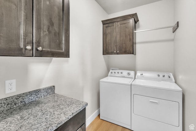 1153 E 2850 N, North Ogden, UT 84414 - laundry room with light wood-style flooring, baseboards, washer and dryer, and cabinet space