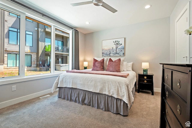 801 E Klaim Dr N, Hideout, UT 84036 - bedroom with light carpet, baseboards, recessed lighting, and ceiling fan