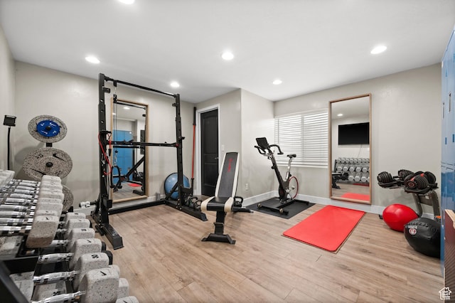322 Flour Mill Dr, Kaysville, UT 84037 - exercise area with baseboards, wood finished floors, and recessed lighting