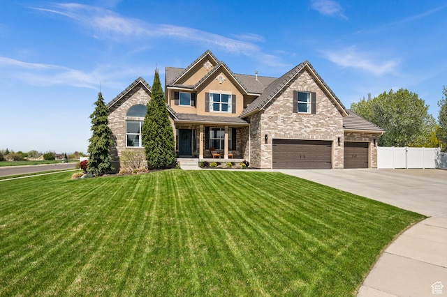 322 Flour Mill Dr, Kaysville, UT 84037 - craftsman house featuring concrete driveway, fence, a porch, a front yard, and a garage