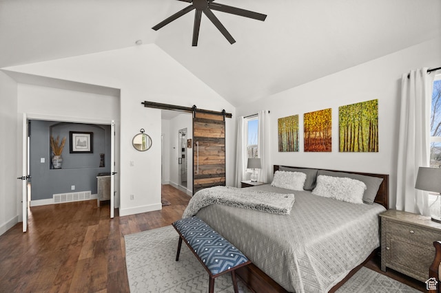 322 Flour Mill Dr, Kaysville, UT 84037 - bedroom with a barn door, wood finished floors, visible vents, a ceiling fan, and baseboards