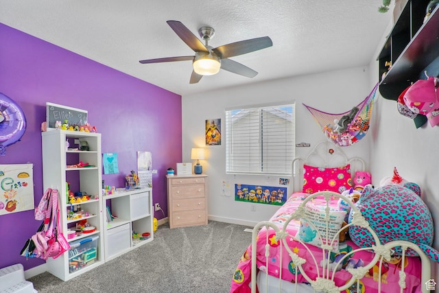 13137 S Acklins Dr, Herriman, UT 84096 - carpeted bedroom featuring a ceiling fan, baseboards, and a textured ceiling