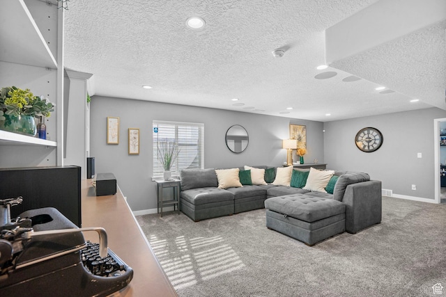 13137 S Acklins Dr, Herriman, UT 84096 - living area featuring recessed lighting, carpet, a textured ceiling, and baseboards