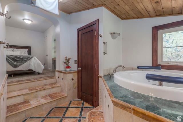 full bath featuring wood ceiling and a bath