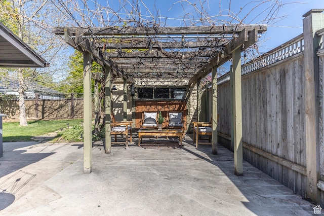 view of patio with a fenced backyard and a pergola