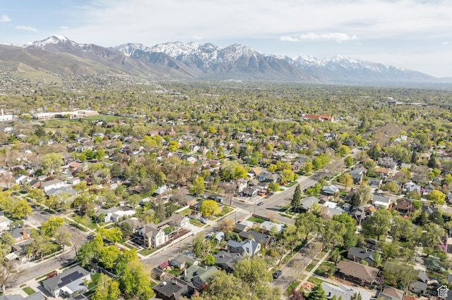 aerial view with a mountain view and a residential view