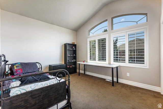 6061 S Bridges Ln, Murray, UT 84121 - carpeted bedroom featuring vaulted ceiling and baseboards