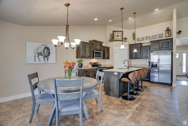 2520 S 260 E, Heber City, UT 84032 - dining room with a chandelier, baseboards, and high vaulted ceiling