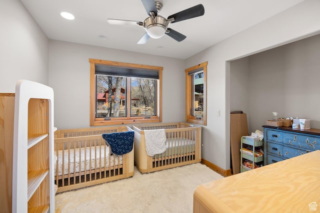 674 E Dragon Fly Trl, Moab, UT 84532 - bedroom featuring recessed lighting, carpet, a ceiling fan, and baseboards