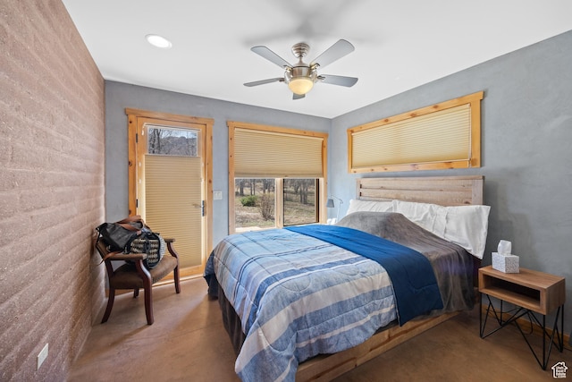 674 E Dragon Fly Trl, Moab, UT 84532 - bedroom featuring recessed lighting, ceiling fan, and finished concrete floors