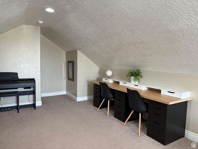 175 N 900 W, Roosevelt, UT 84066 - office featuring vaulted ceiling, a textured ceiling, light carpet, baseboards, and recessed lighting
