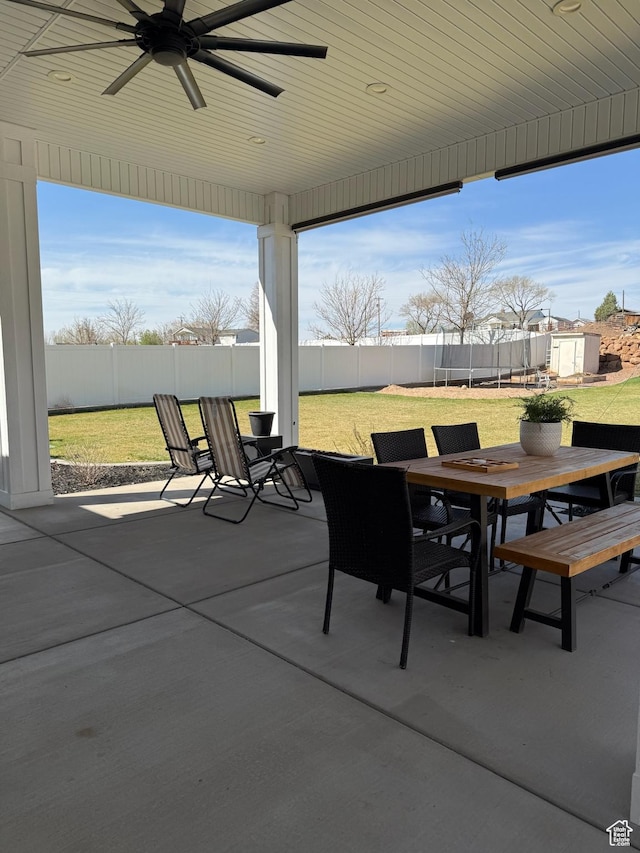 175 N 900 W, Roosevelt, UT 84066 - view of patio / terrace with a fenced backyard, outdoor dining space, and a ceiling fan