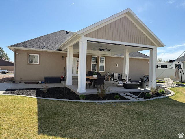175 N 900 W, Roosevelt, UT 84066 - back of house with french doors, a patio area, ceiling fan, a yard, and stucco siding