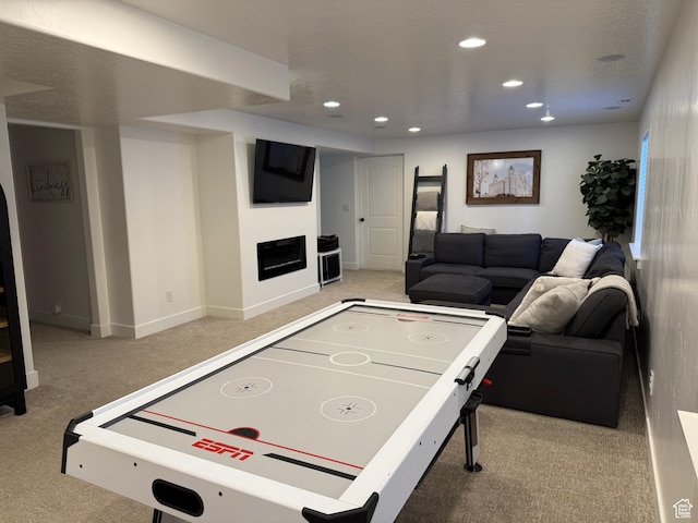 175 N 900 W, Roosevelt, UT 84066 - playroom with a fireplace, baseboards, carpet floors, and recessed lighting