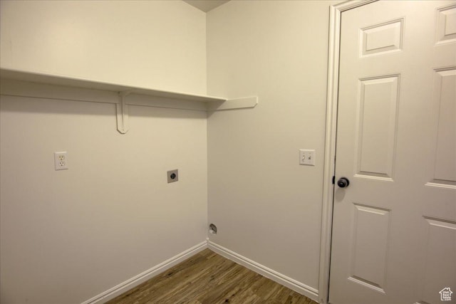 691 N Gramercy Ave, Ogden, UT 84404 - clothes washing area with baseboards, laundry area, hookup for an electric dryer, and dark wood-style flooring