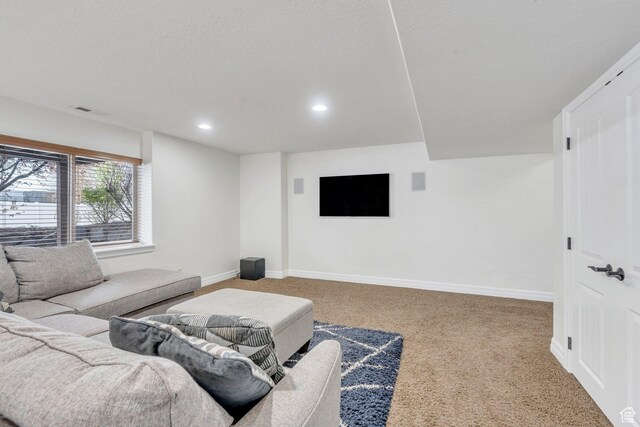 985 W Sunrise Ln, American Fork, UT 84003 - living room featuring visible vents, baseboards, carpet flooring, and recessed lighting