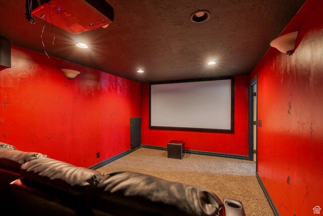 985 W Sunrise Ln, American Fork, UT 84003 - home theater with a textured ceiling, baseboards, carpet floors, and recessed lighting