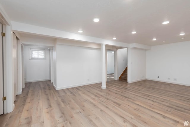 9128 S Terri Lynn Dr Unit 147, Sandy, UT 84094 - basement with recessed lighting, stairs, light wood-style floors, and baseboards