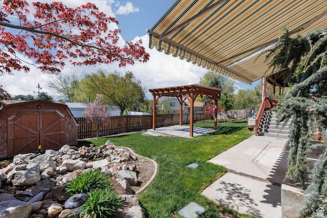 9128 S Terri Lynn Dr Unit 147, Sandy, UT 84094 - view of yard featuring a patio, a shed, an outbuilding, a pergola, and stairway