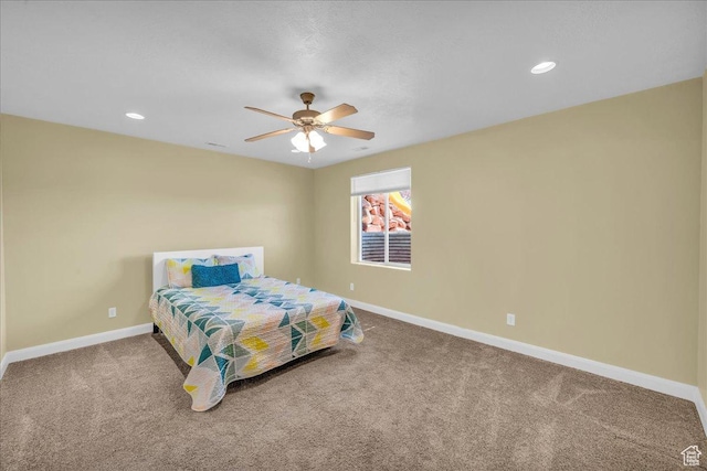 458 E Homespun Cir, Leeds, UT 84746 - carpeted bedroom with baseboards, a ceiling fan, visible vents, and recessed lighting