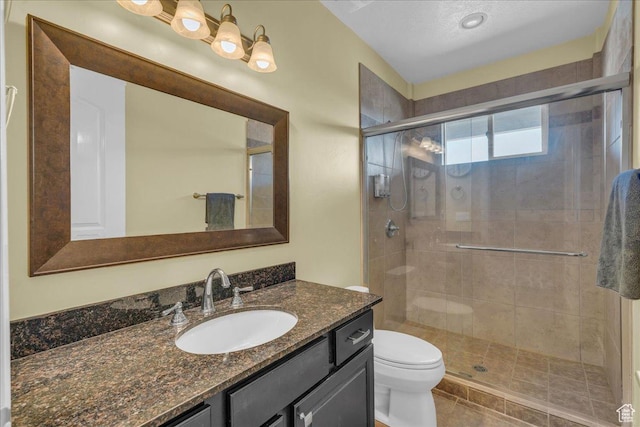458 E Homespun Cir, Leeds, UT 84746 - bathroom with a shower stall, toilet, vanity, and tile patterned floors