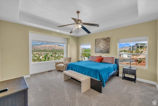 458 E Homespun Cir, Leeds, UT 84746 - bedroom featuring a ceiling fan, carpet floors, a raised ceiling, baseboards, and visible vents