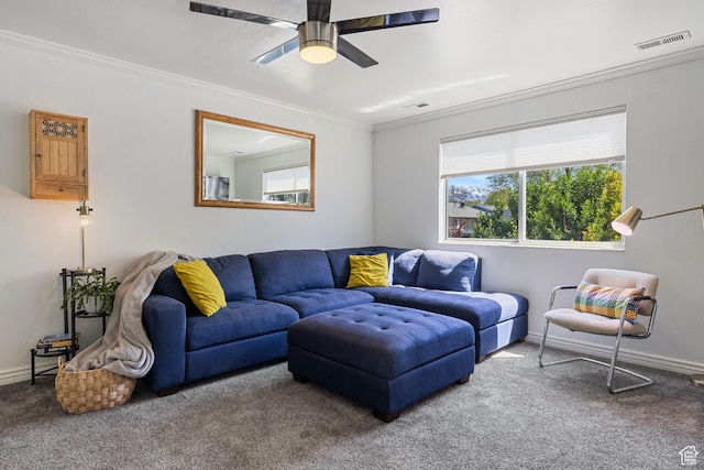 3512 S 300 E Unit P, Salt Lake City, UT 84115 - carpeted living room with ceiling fan, a wealth of natural light, ornamental molding, and visible vents